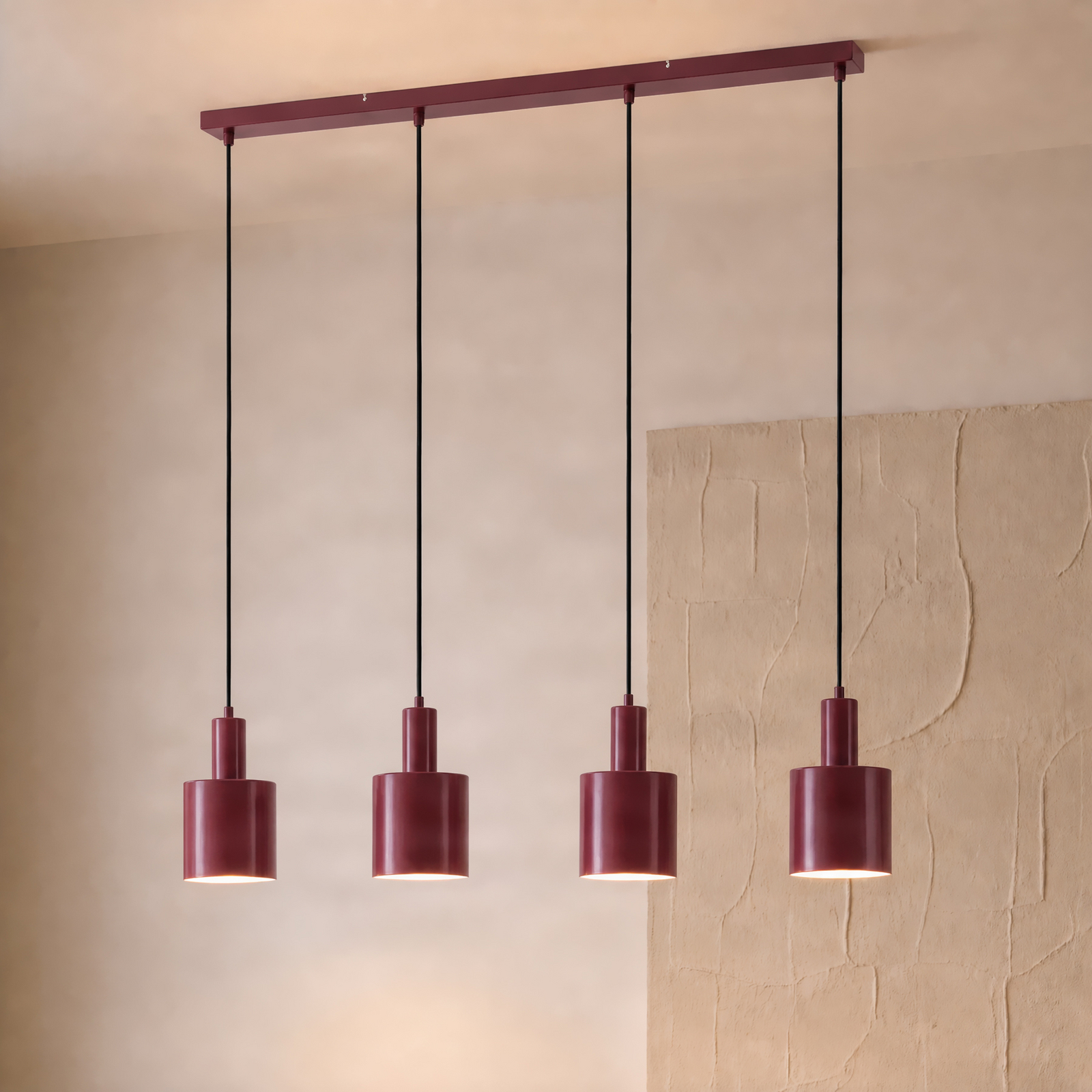 Suspension Lindby Ovelia, rouge foncé, à 4 lampes, métal, E27