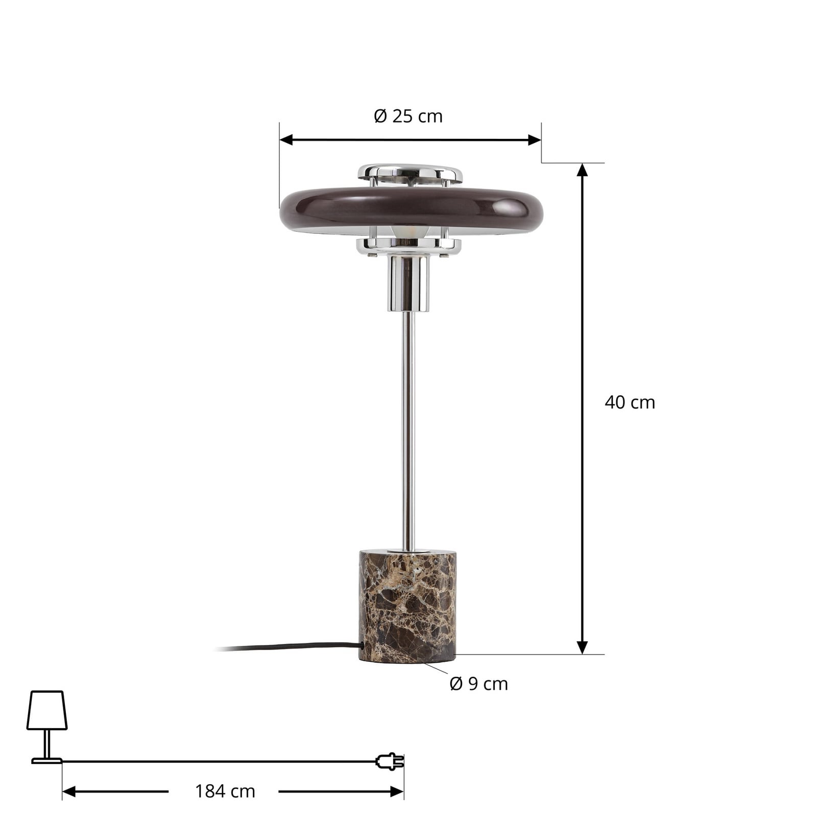 Lampada da tavolo Branford, marrone, vetro/marmo, stile retrò - Lindby