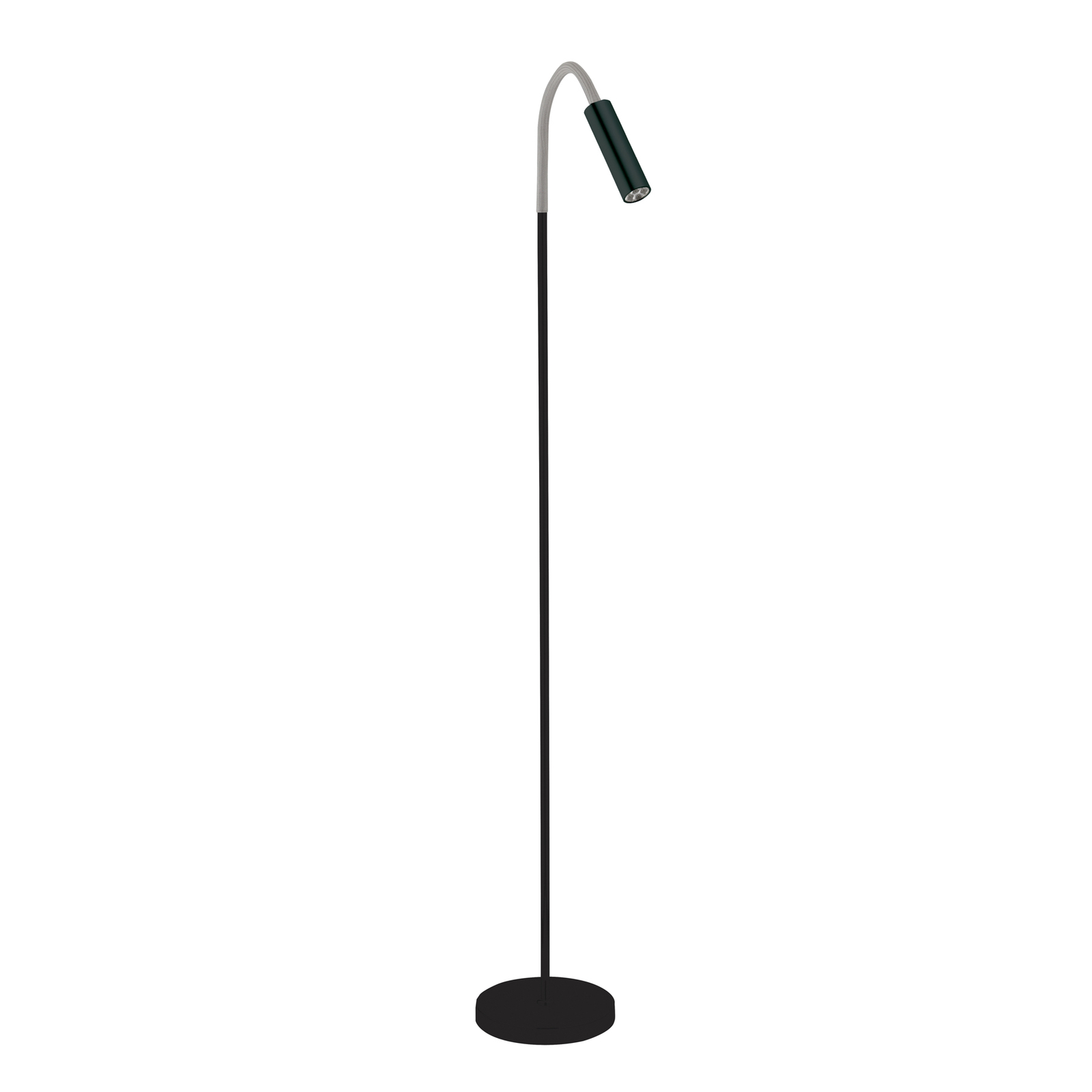 LED-gulvlampe Rocco, matt svart fleksibel arm grå