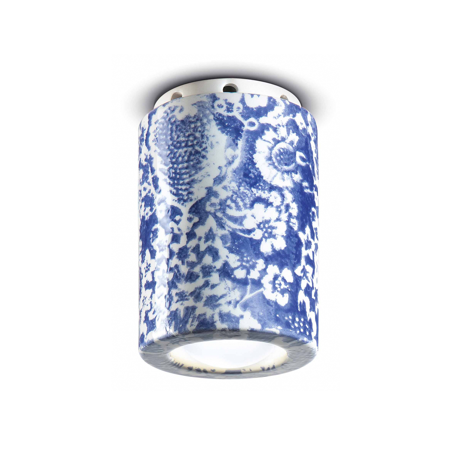 Plafonnier PI, motif floral, Ø 8,5 cm bleu/blanc