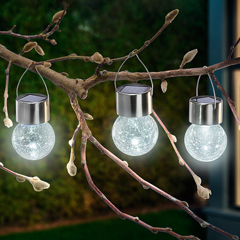 Zestaw 3 lamp solarnych LED Crackle Ball 6 000 K