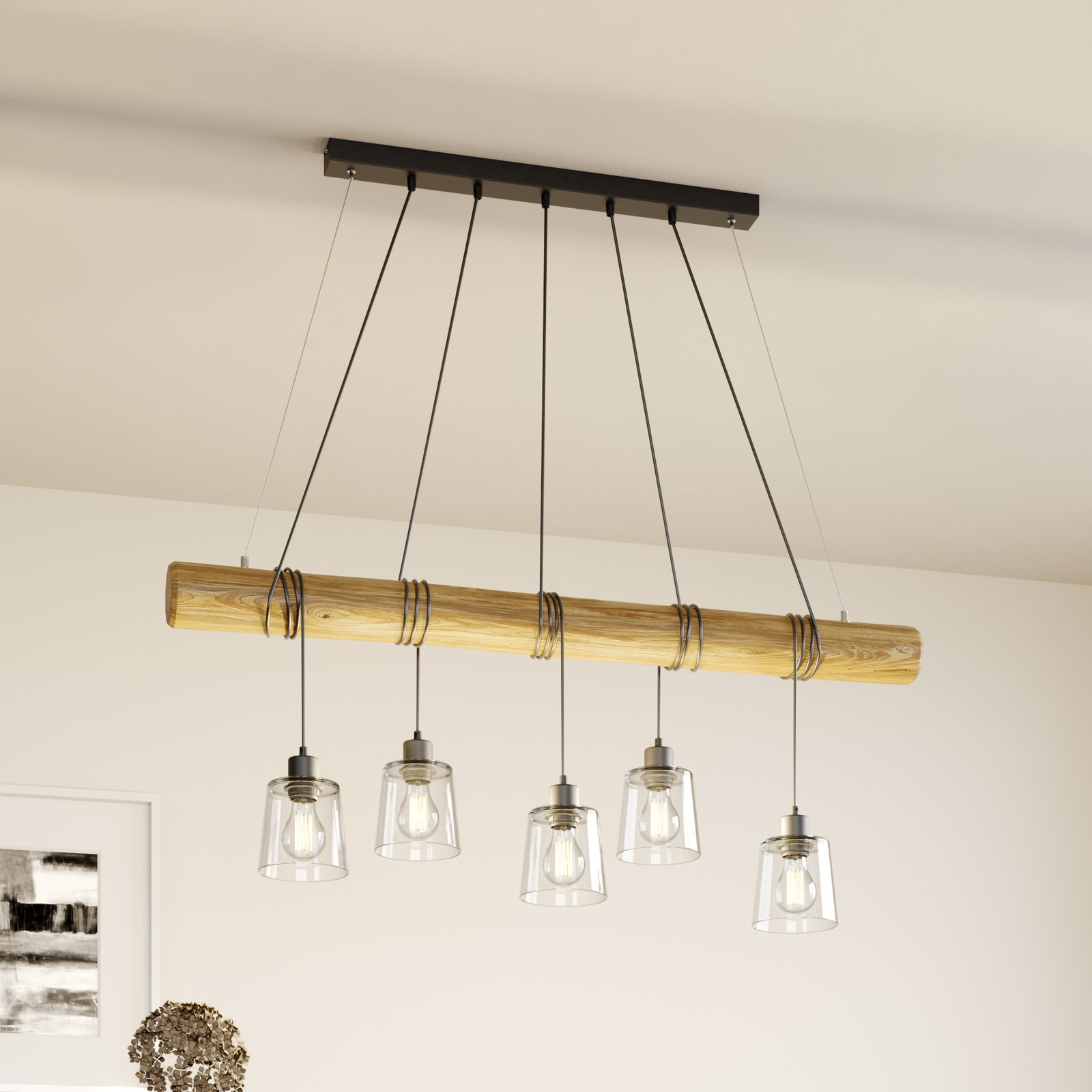 Hanglamp Karrl, 5-lamps, helder/bruin