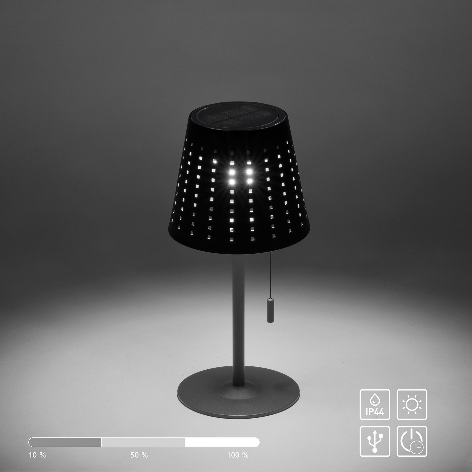 Lampa stołowa LED Mandy złącze USB solarna, czarna