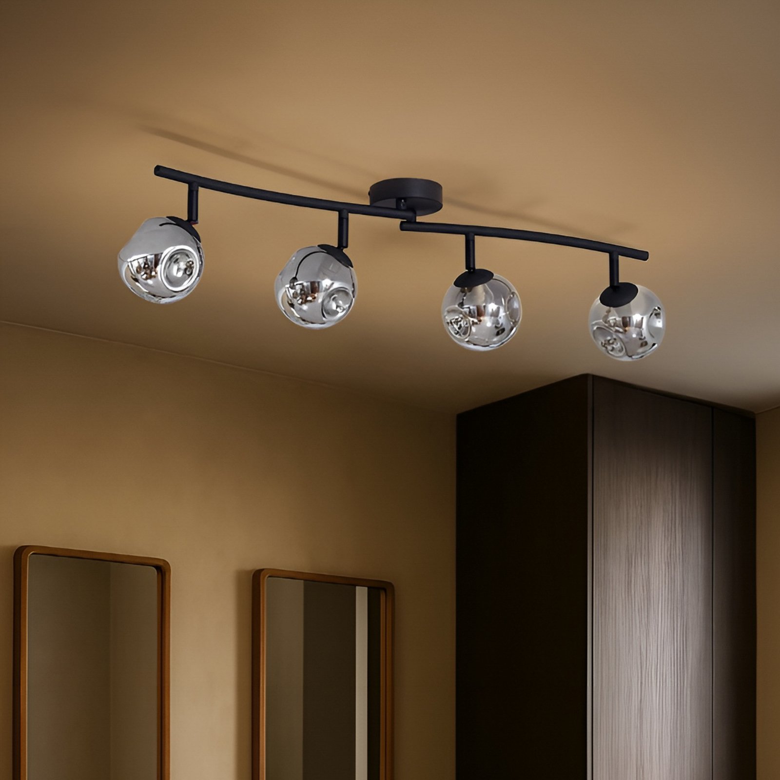 Lindby Valentina ceiling light, grey/black, 4-bulb, glass