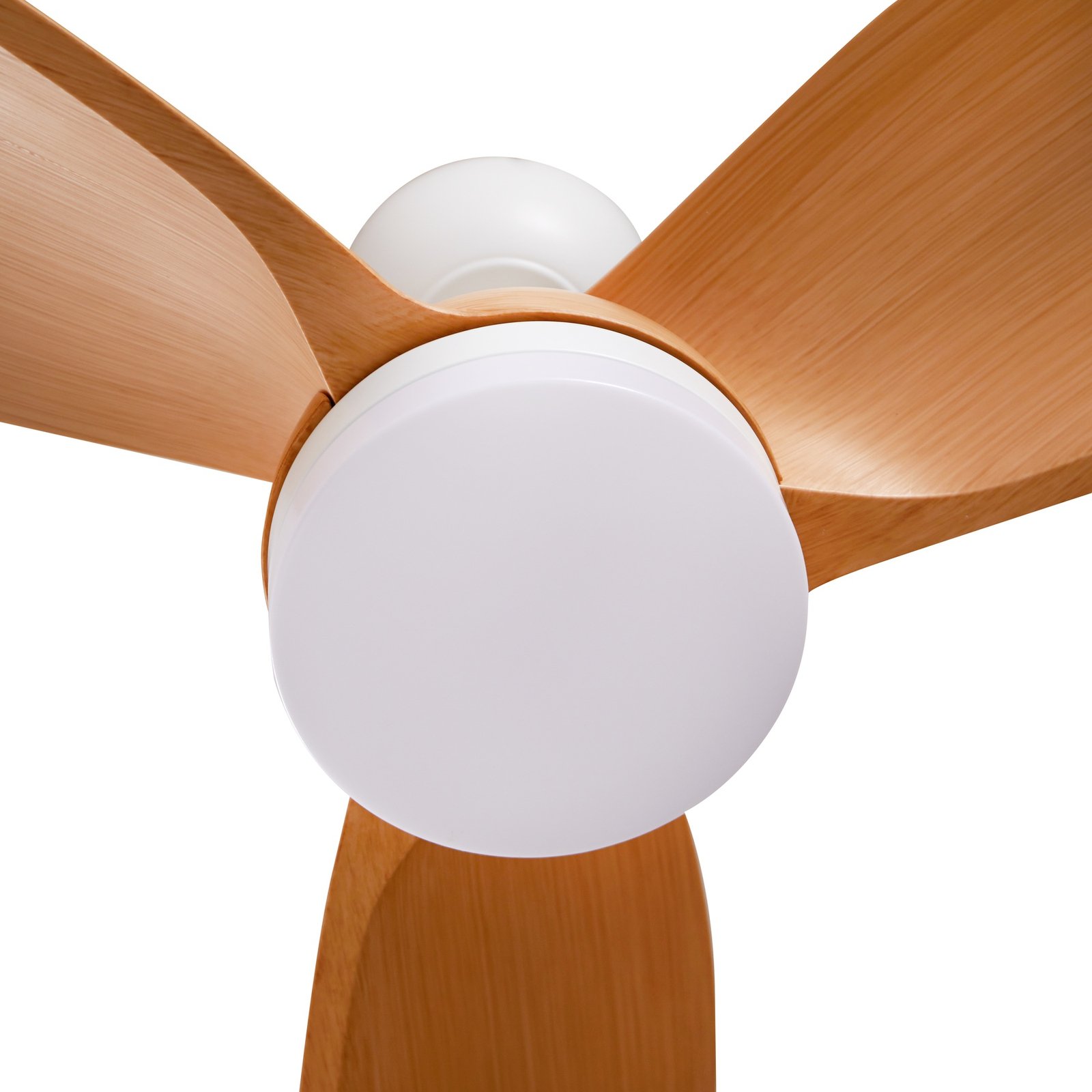 Lindby LED ceiling fan Enon, white/wood-coloured, DC, quiet