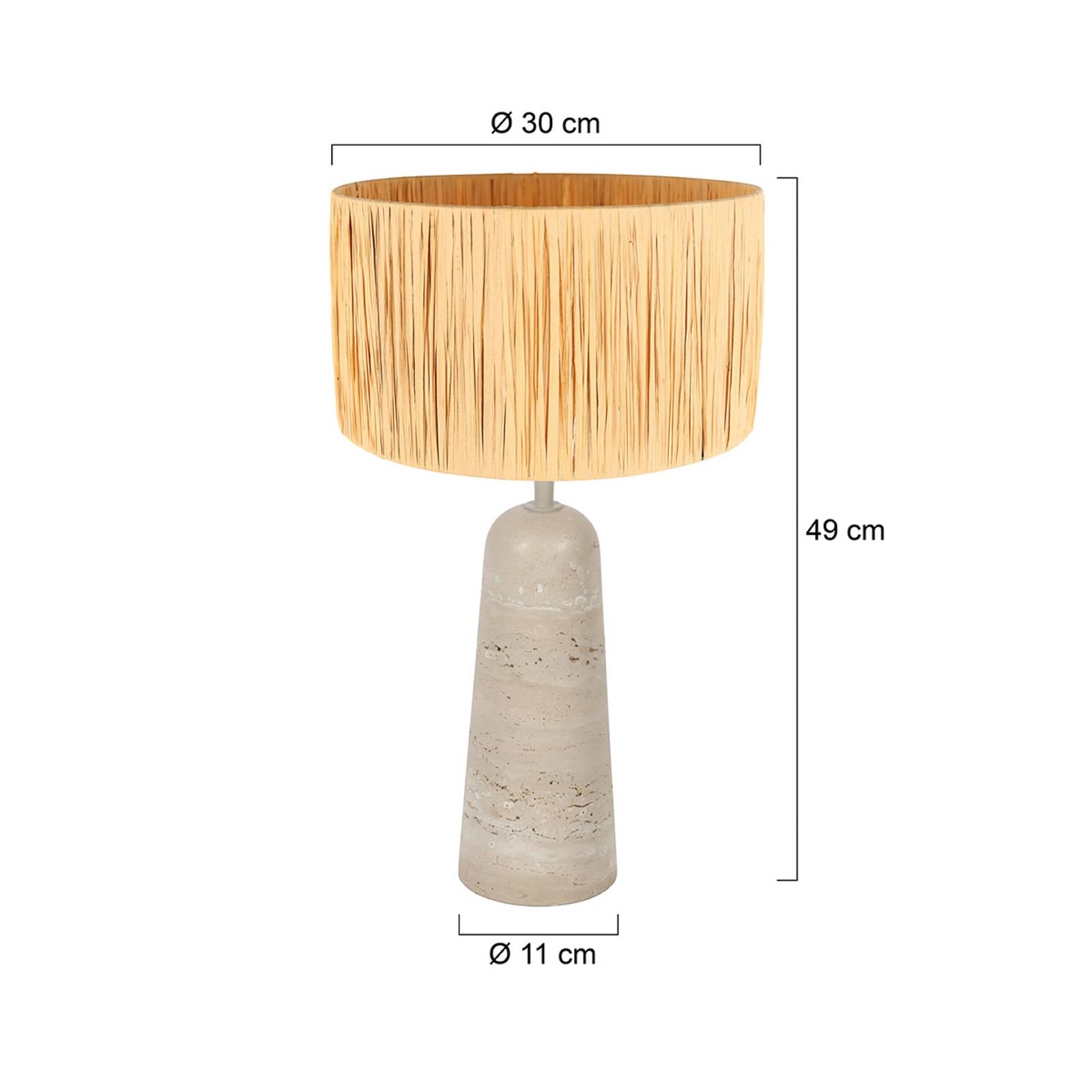 Anne Light Lampe à poser Travino, hauteur 49 cm, travertin, jonc de mer, E27