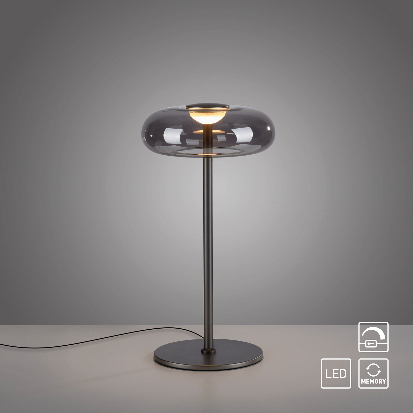 Schöner Wohnen LED-pöytälamppu Posh, savulasi, 3 000 K Schöner Wohnen LED-pöytälamppu Posh, savulasi, 3 000 K