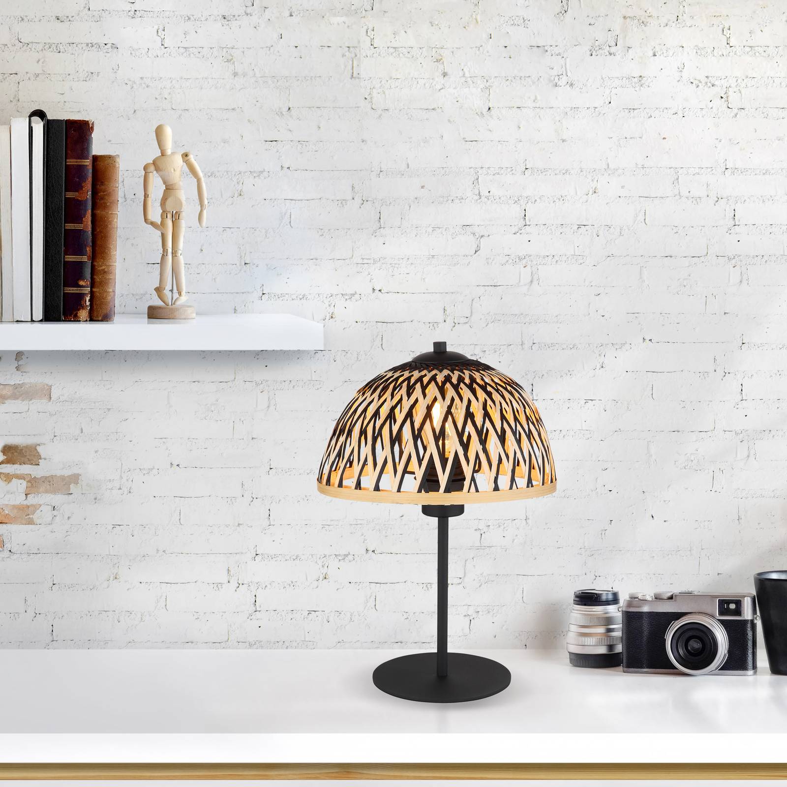 Фото - Настільна лампа Globo Lampa stołowa Colly klosz z bambusowej plecionki 
