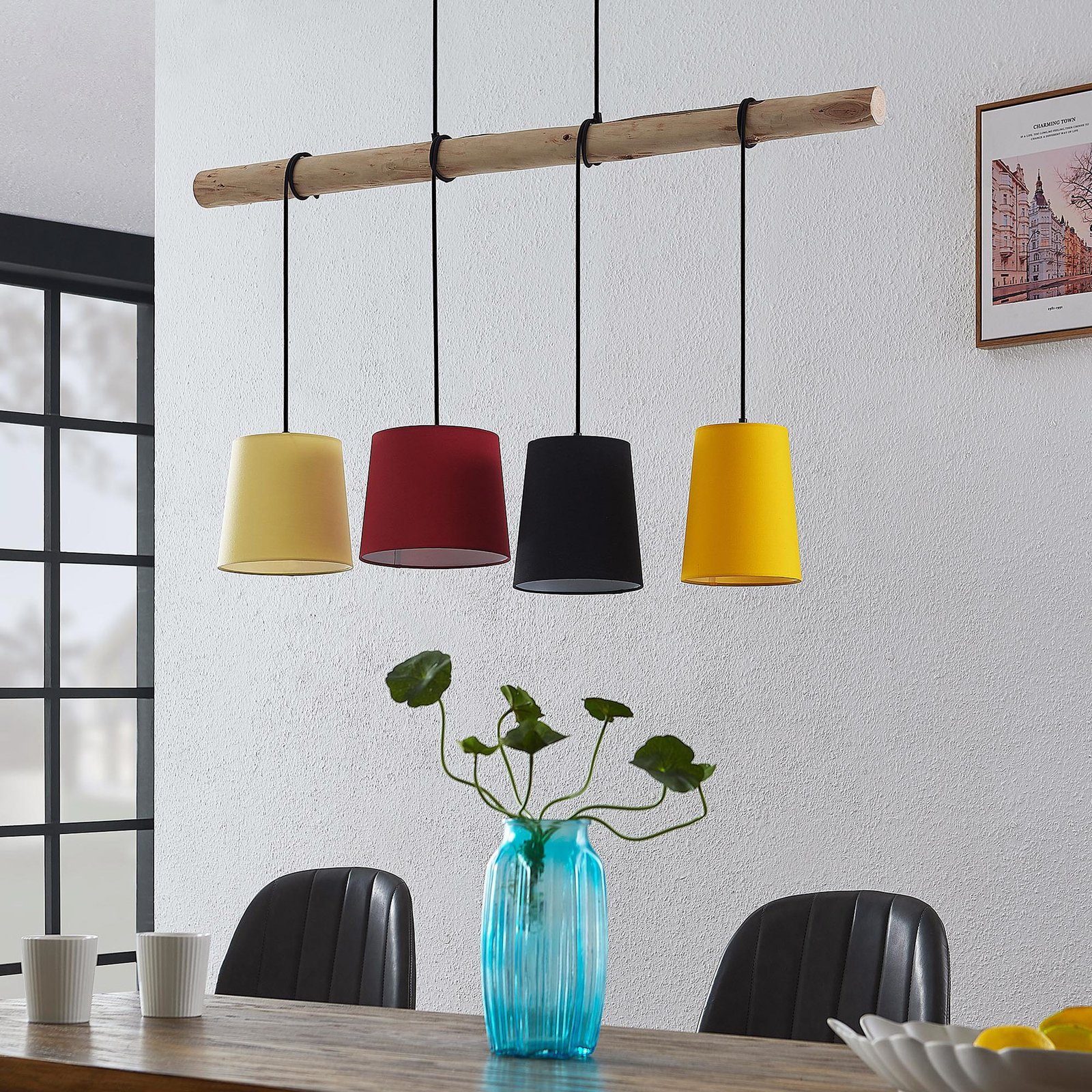 Hinai 4 Závěsné Světlo Black/Red/Yellow - Lindby