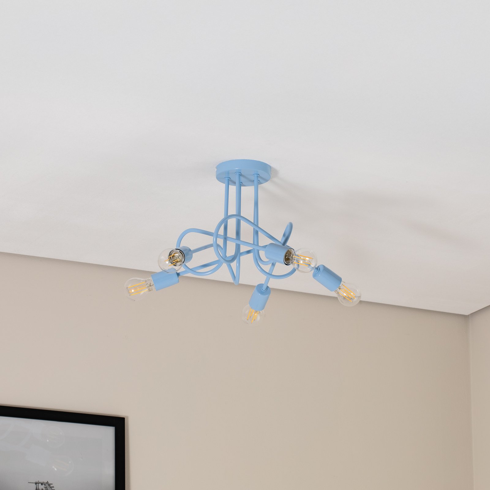 Plafón Oxford, azul claro, Ø 47 cm, metal, 5 luces