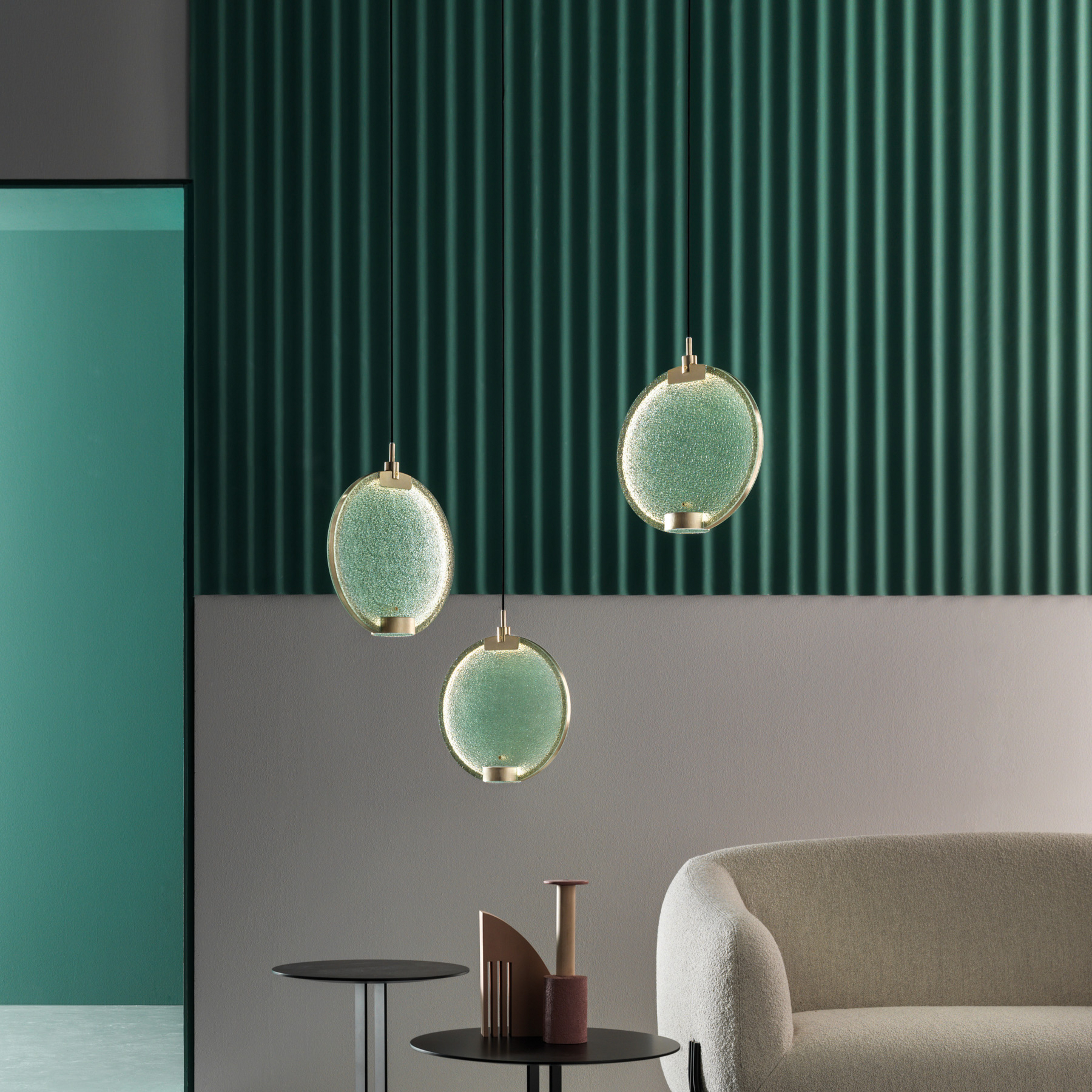 Suspension LED Horo S3, vert, à 3 lampes