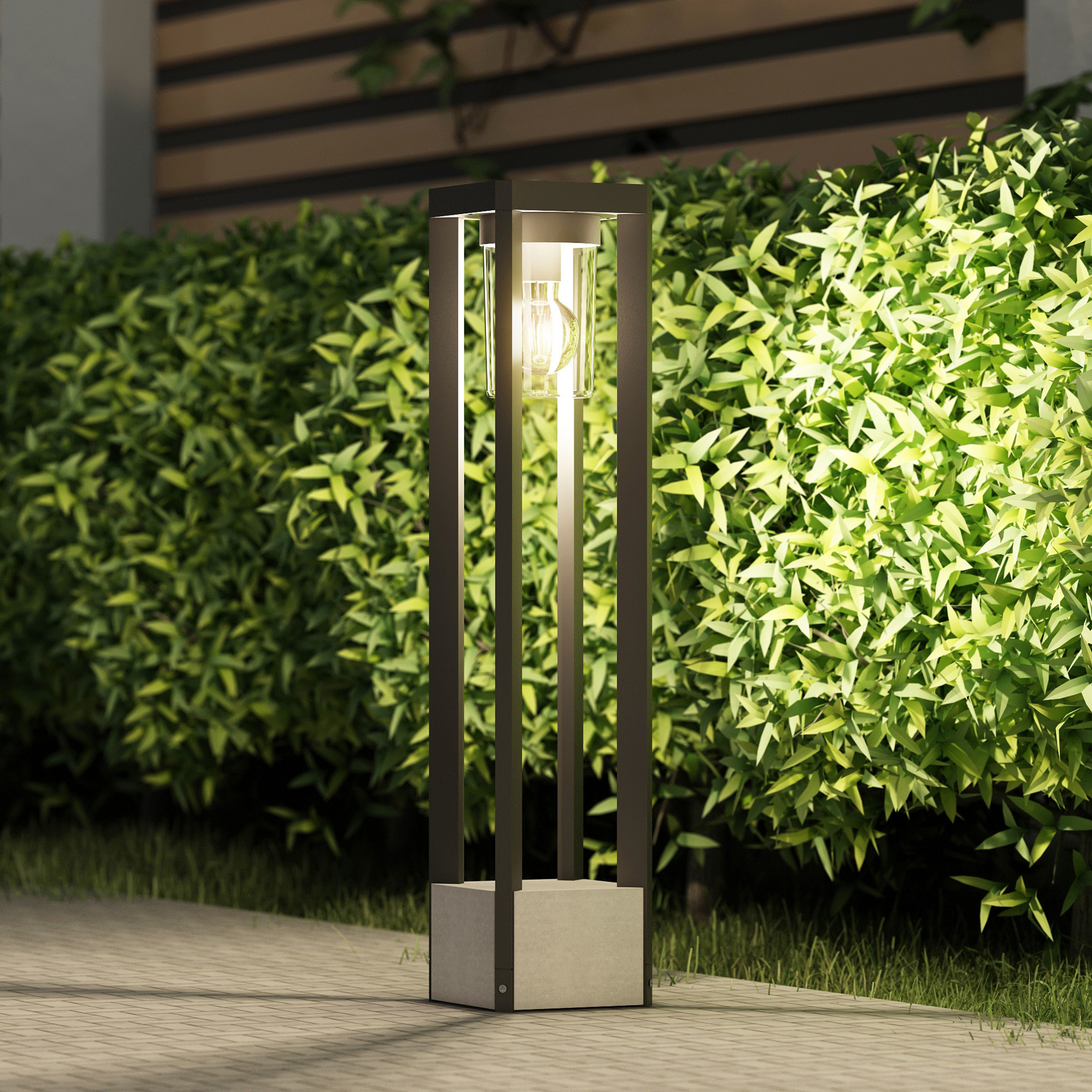 Lucande Wegeleuchte Kalisa, E27, IP44, 70 cm, grau, Metall