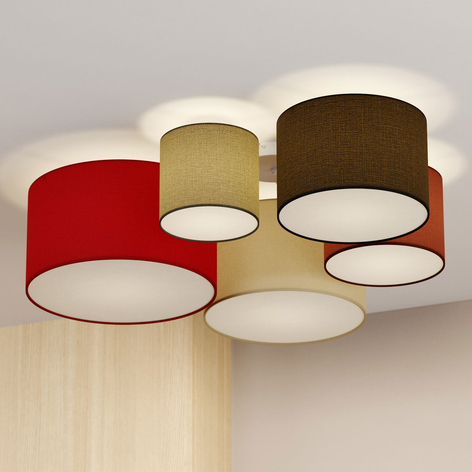 Lindby Laurenz Deckenlampe, 5-fl. 90cm, rot-weiß