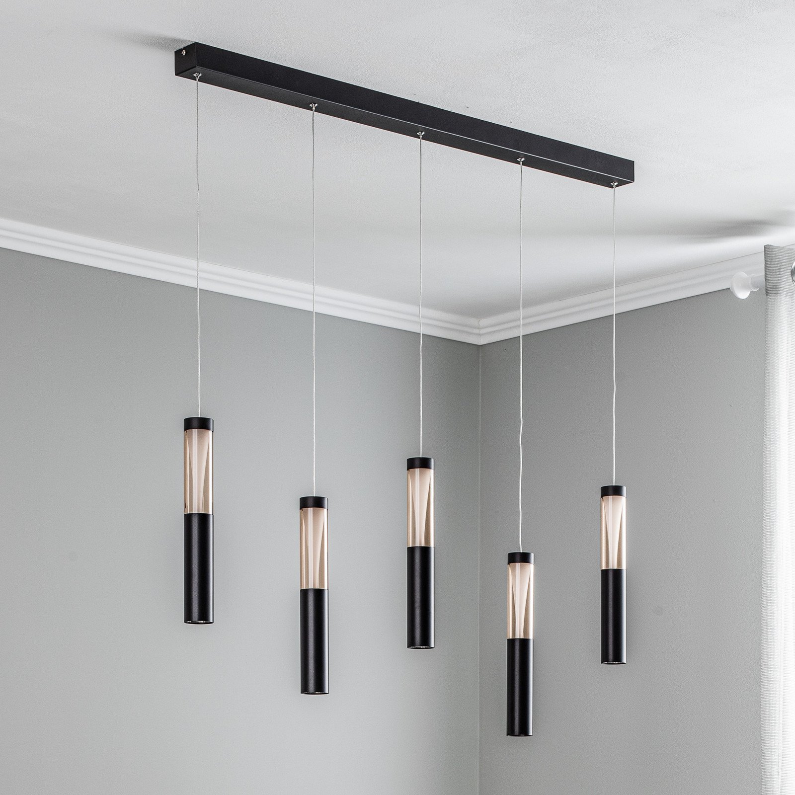 Lucande Danson lampă suspendată LED 5 becuri - Bucătărie - modern - negru transparent - Metal