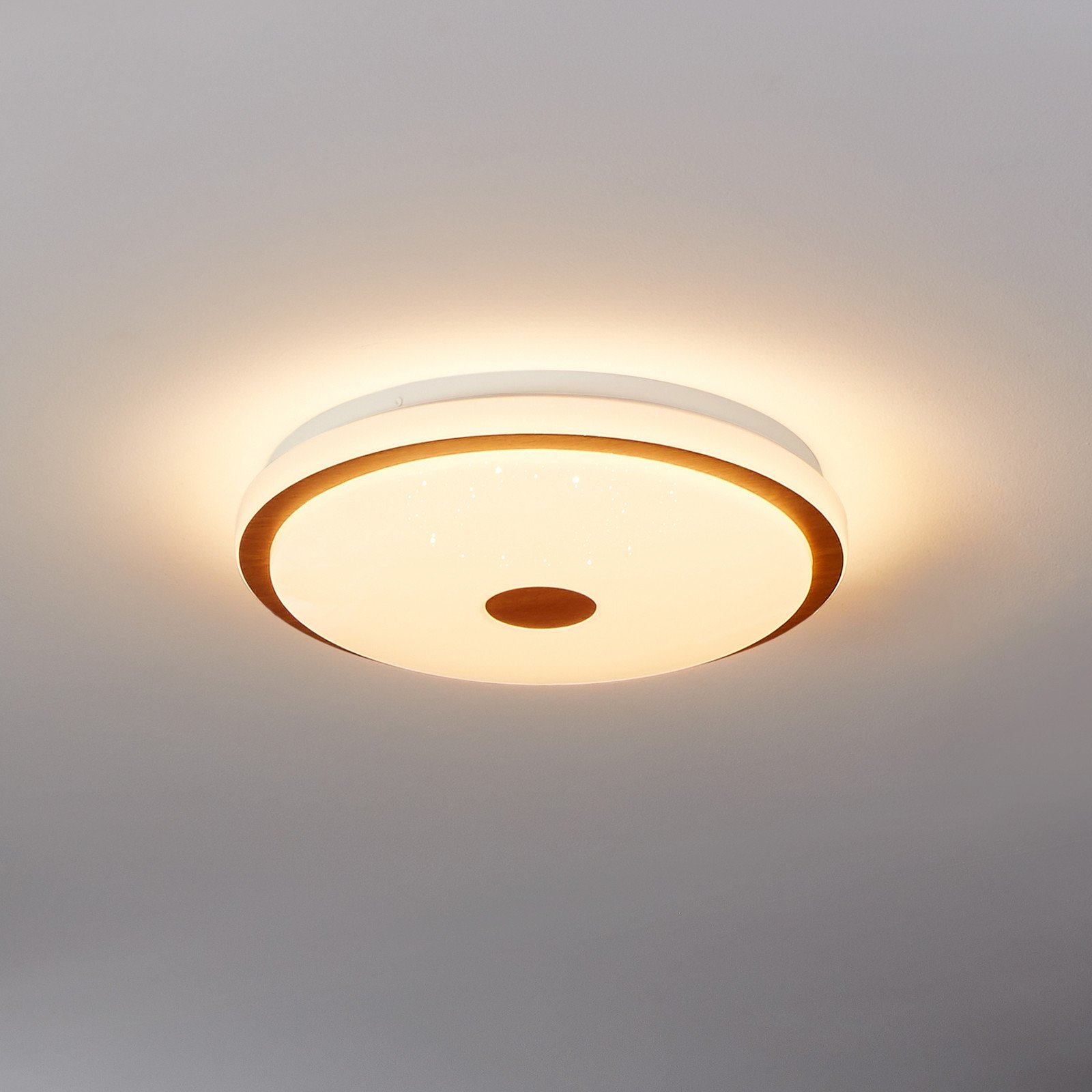 EGLO Plafonieră cu LED Lanciano 1 cu telecomandă Ø38cm - Camera de zi / sufragerie - modern - alb lemn natural - Plastic