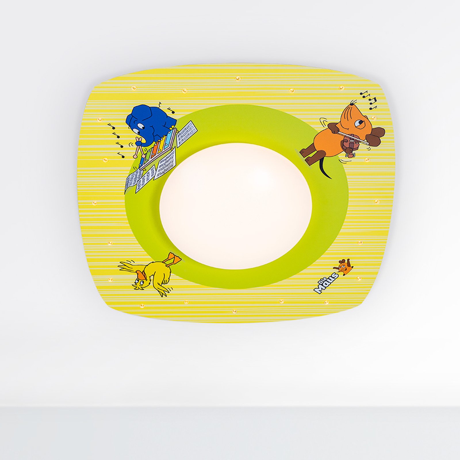 LED ceiling light mouse, yellow, Ø 58 cm, wood 