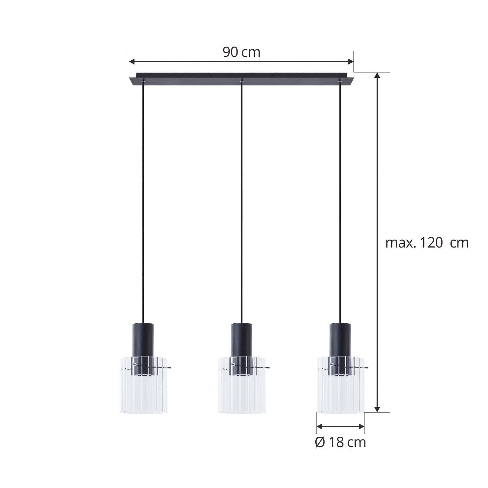  Lucande Lucande Hängeleuchte Eirian, 90 Cm, 3-flammig, Schwarz, Glas 