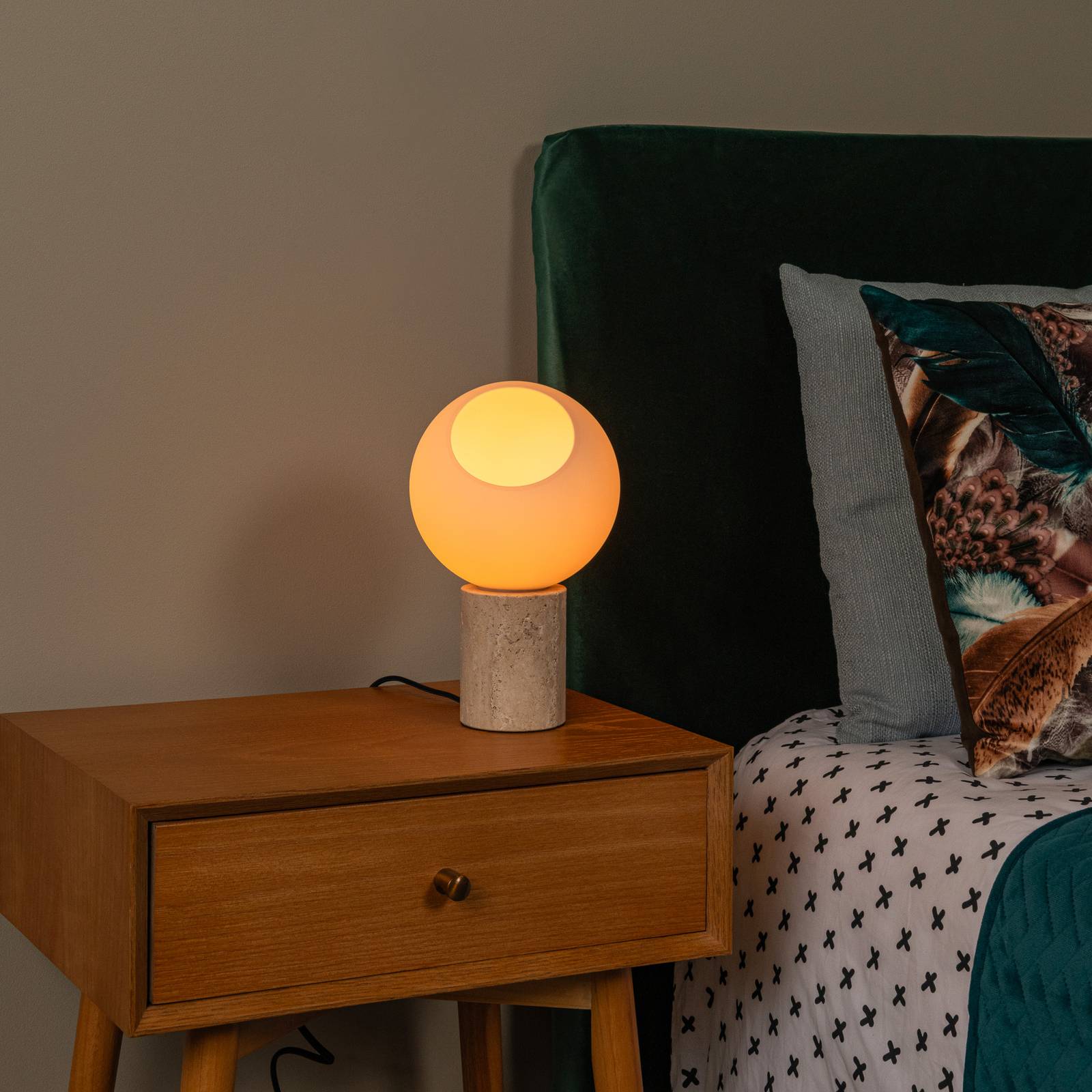 Tischlampe Davin, Höhe 26 cm, cremefarben/weiß, Stein/Glas günstig online kaufen