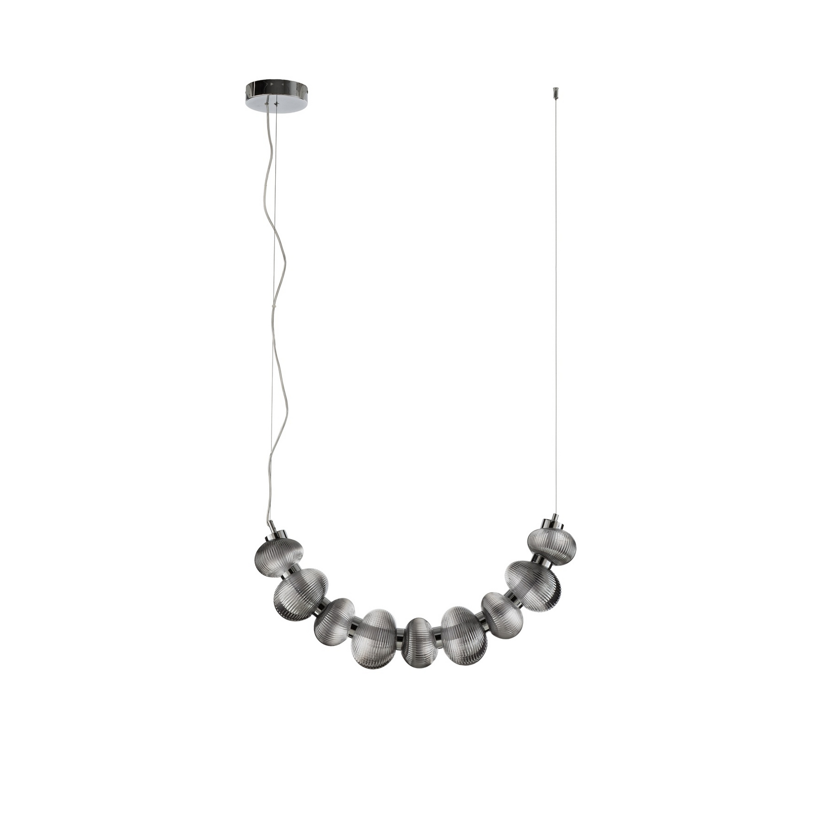Bolla LED pendant light, chrome/smoke grey, glass, length 79.5 cm Bolla LED pendant light, chrome/smoke grey, glass, length 79.5 cm