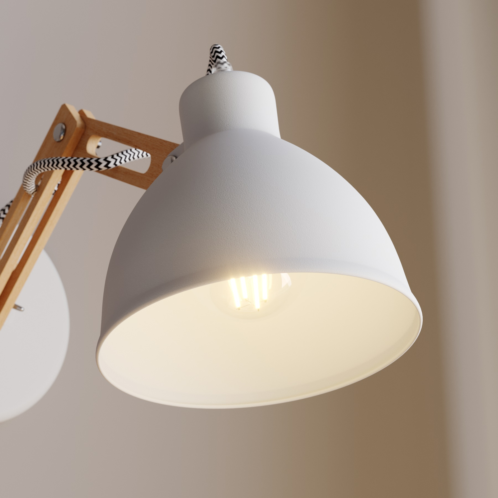 Lampa ścienna Skansen, drewniane ramię, biała