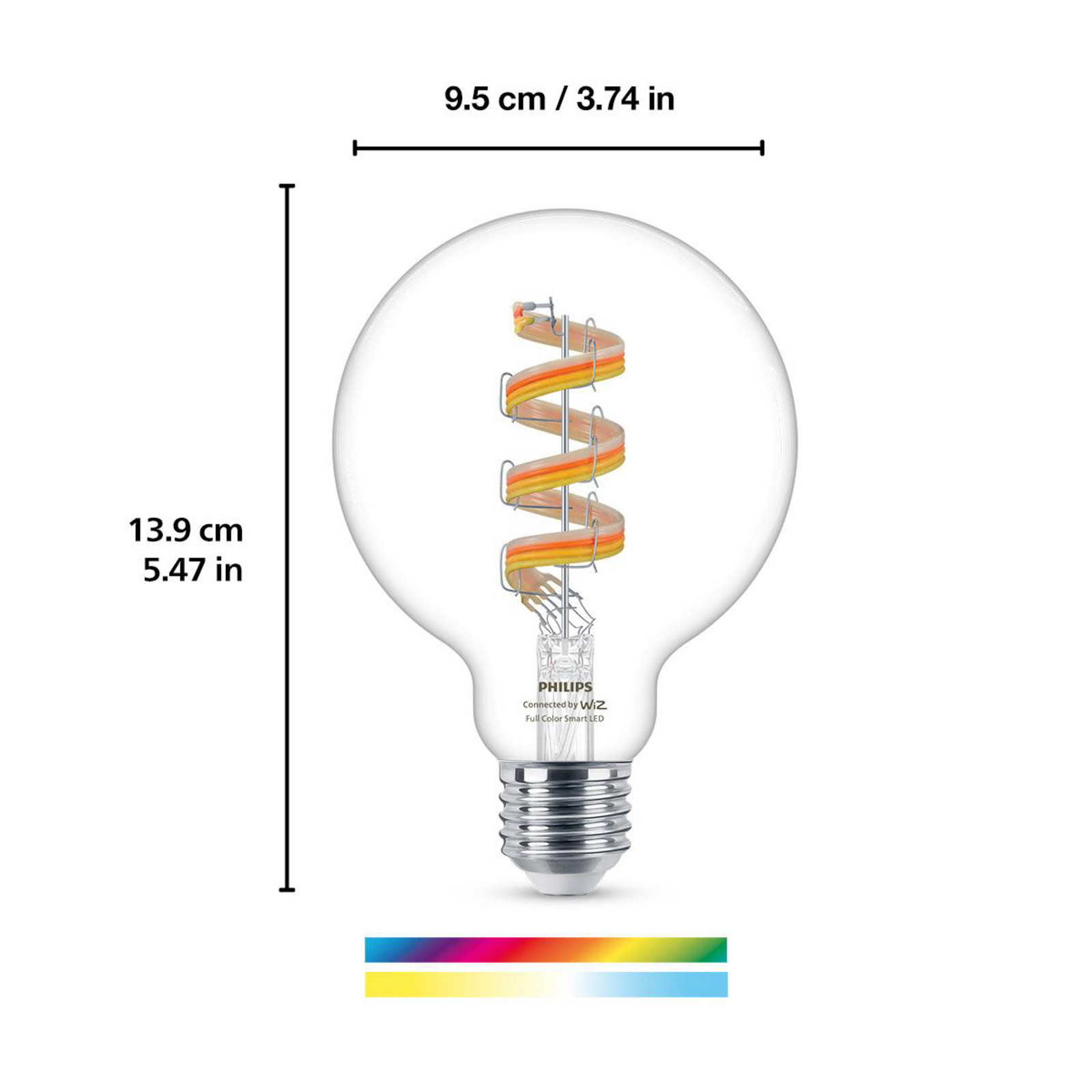 WiZ G95 bec LED filament glob WiFi E27 63W RGBW - Sticlă