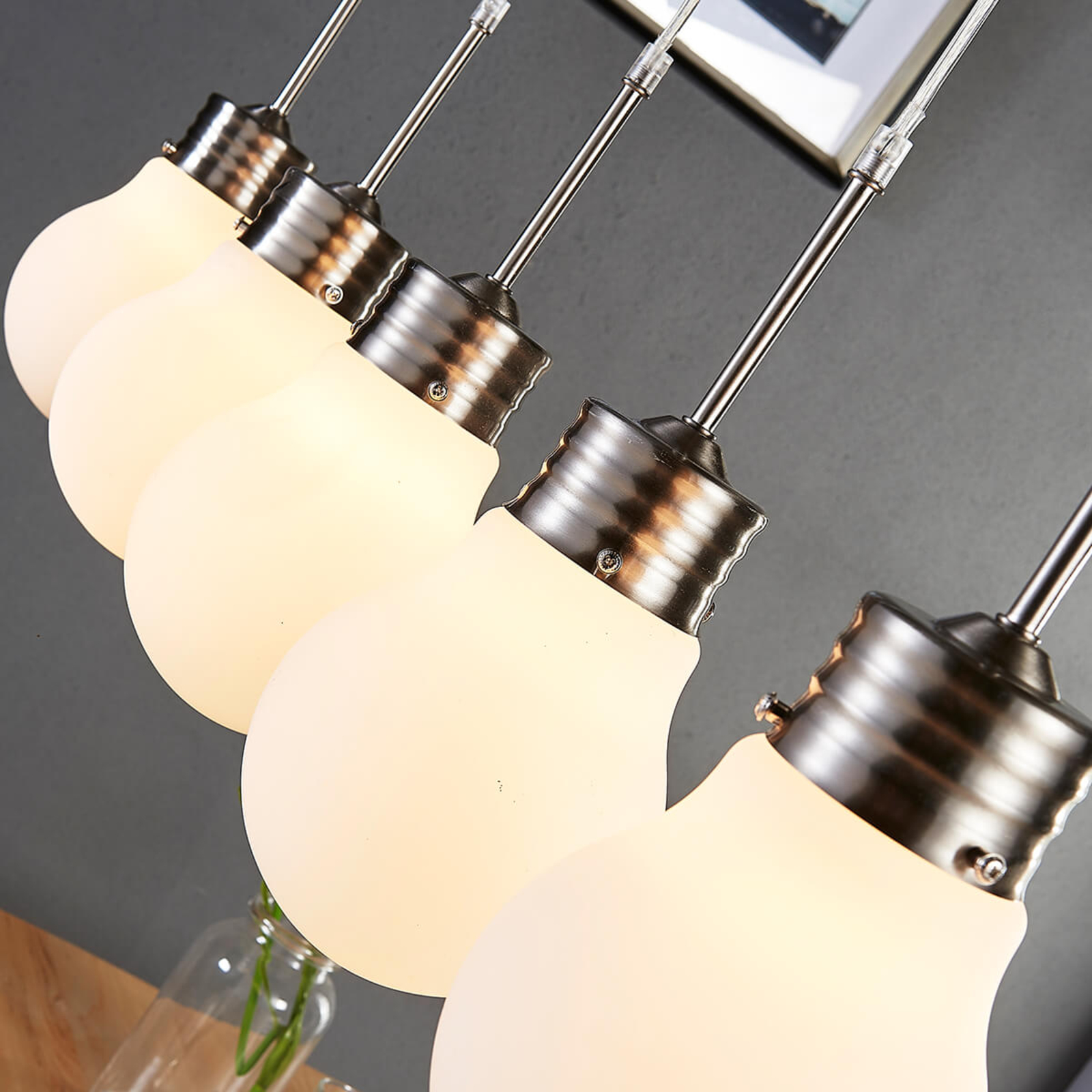 Lindby hanglamp Bado, 5-lamps, metaal, glas, E14, 100 cm