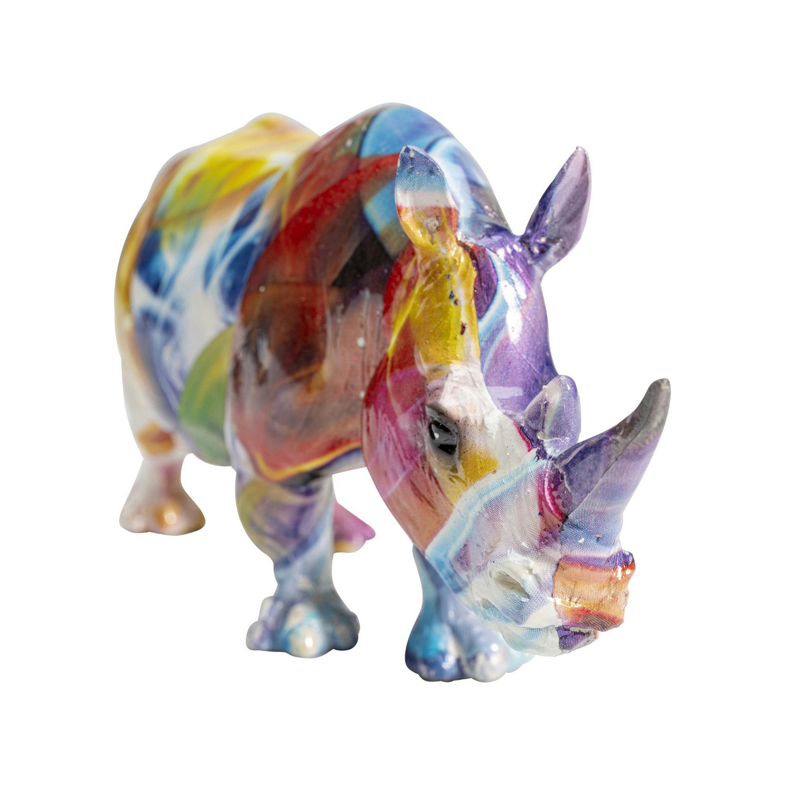 KARE prydnadsfigur Colored Rhino, polyresin, färgglatt tryck