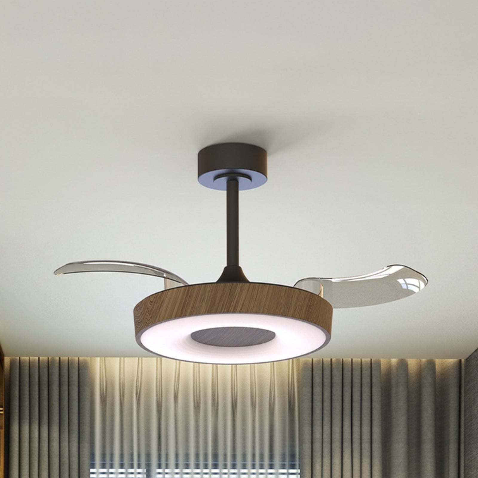 Smart LED-loftventilator Coin i træ/sort, støjsvag – Mantra Mantra Iluminación - Stue - Moderne - Metal