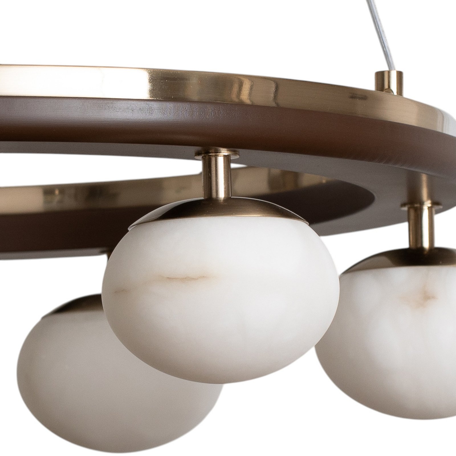 Suspension Tolosa, Ø 52 cm, laiton, à 6 lampes, verre, bois