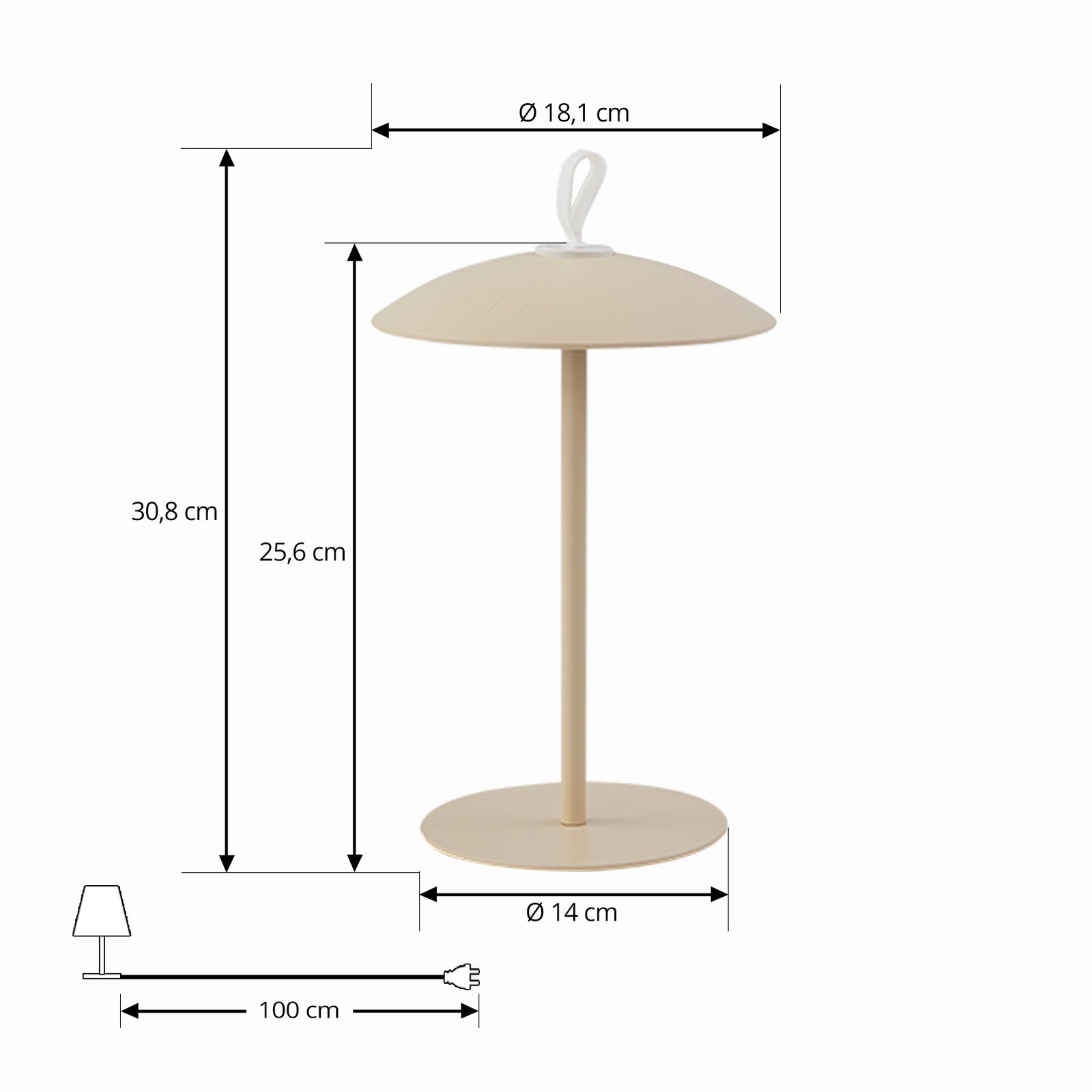 Lindby Candeeiro de mesa LED recarregável Kanani, bege, regulável