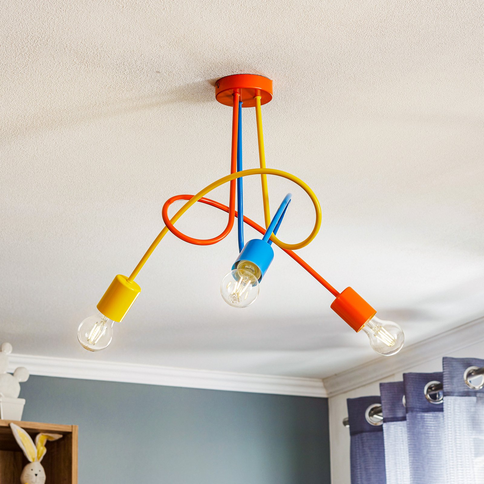 Tarnow ceiling light three-bulb colourful