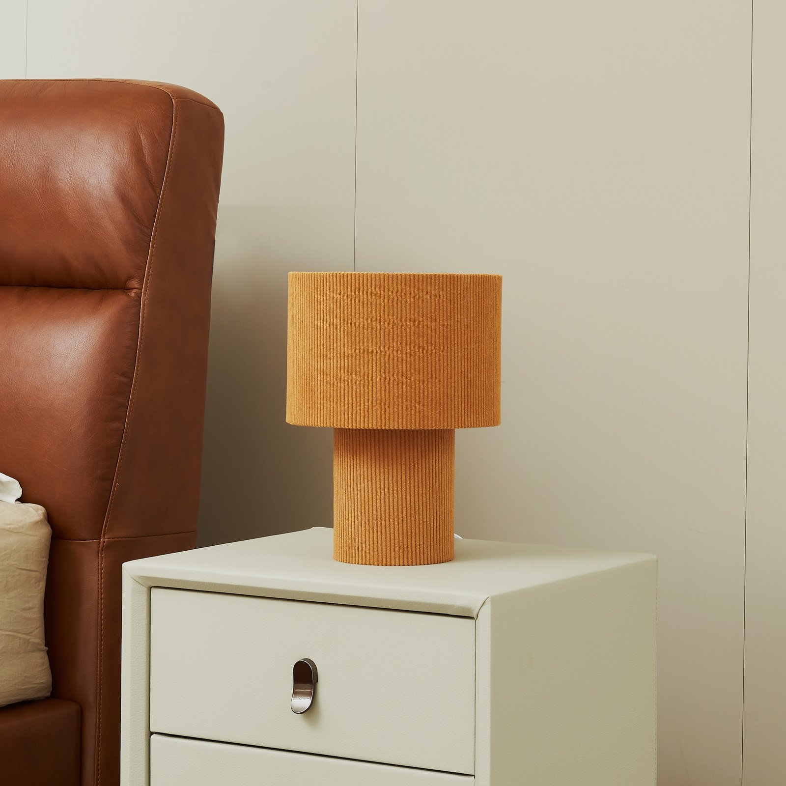 Lindby table lamp Jone, light brown, textile, 30 cm high, E27