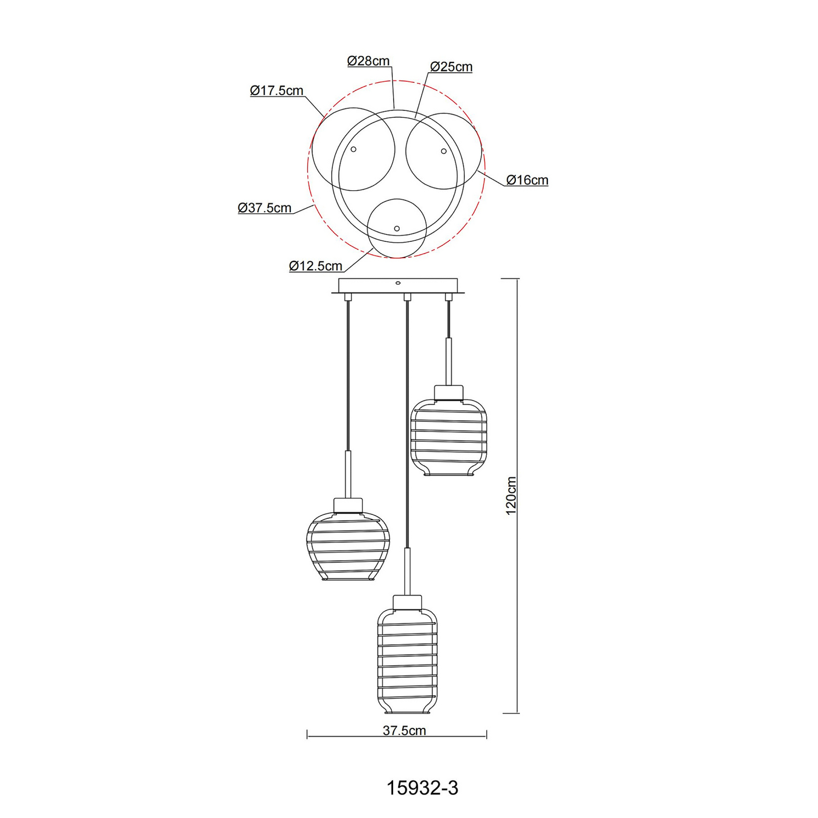 Lampă suspendată Nesa, Ø 37 cm, alb/crom, metal, cu 3 becuri Lampă suspendată Nesa, Ø 37 cm, alb/crom, metal, cu 3 becuri