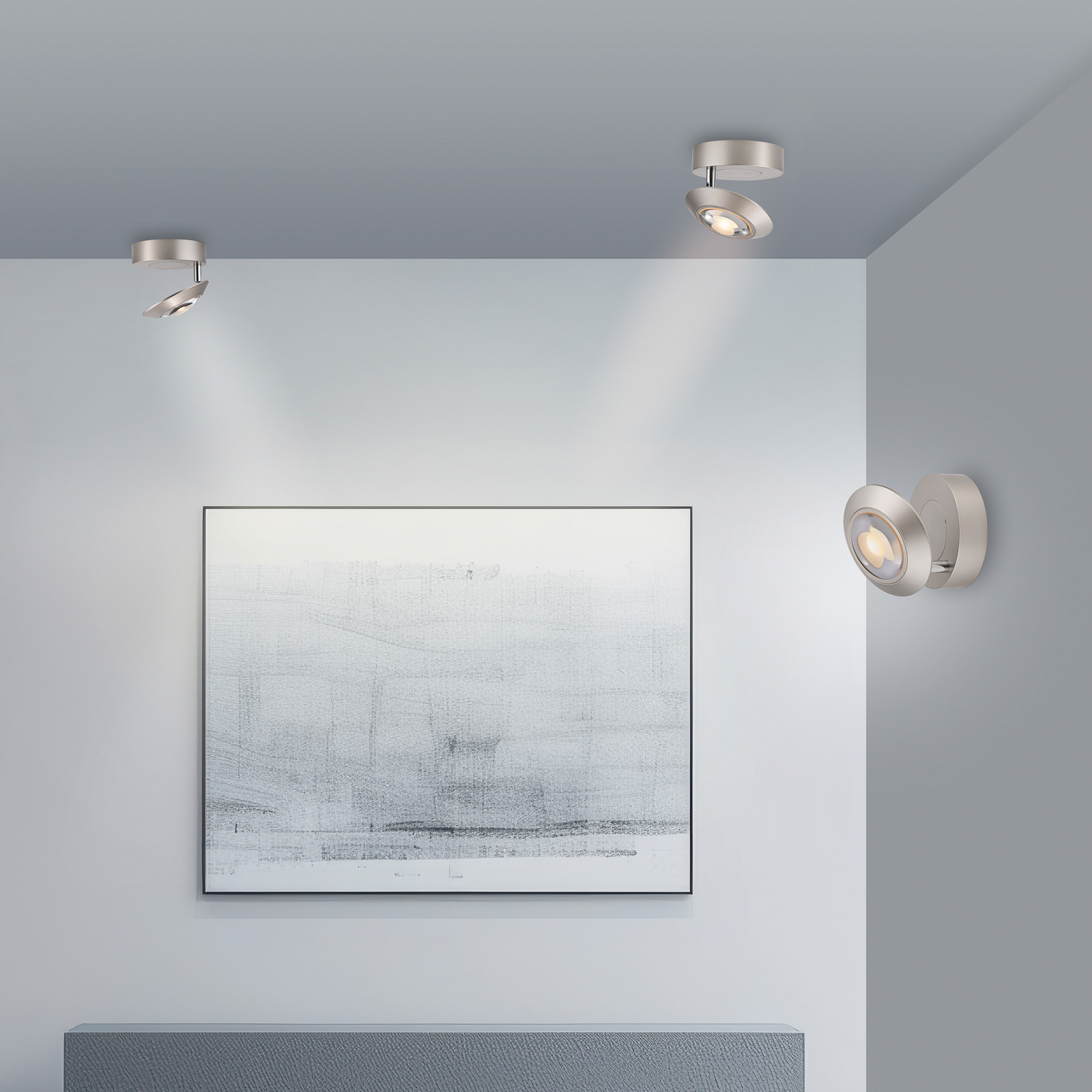 PURE LED таванска лампа Oculis, сребриста Ø 15 cm желязо/стъкло