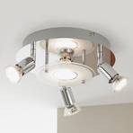 Orna LED ceiling light, rondel, 4-bulb, chrome