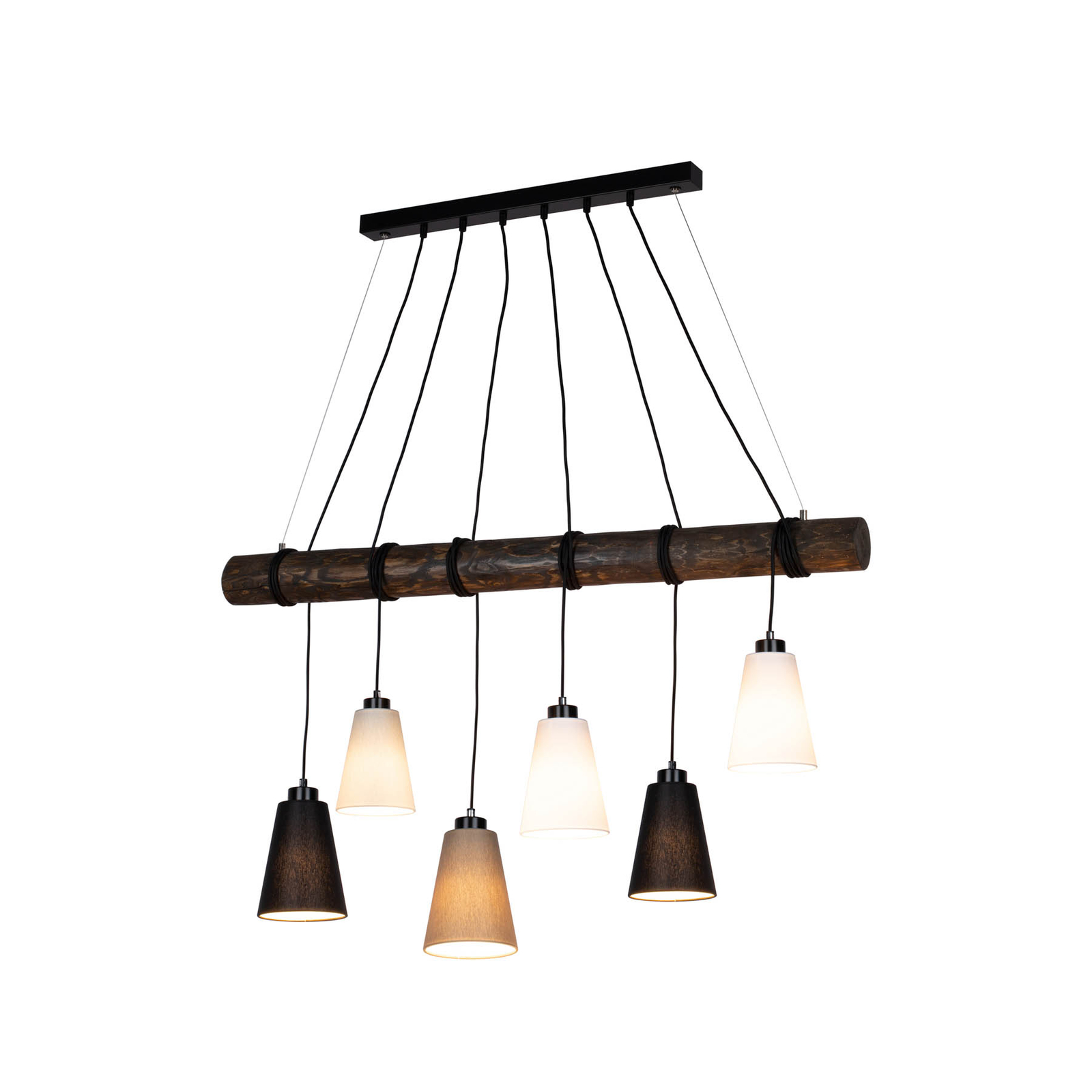 Lampa wisząca Como, 6-punktowa, drewno orzechowe