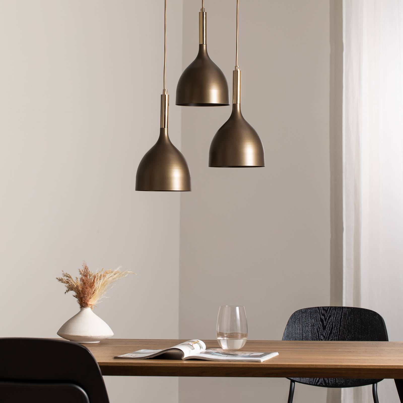 Lampa wisząca Noak 3-punktowa, okrągła, tytanowo-złoty/złoty, stal