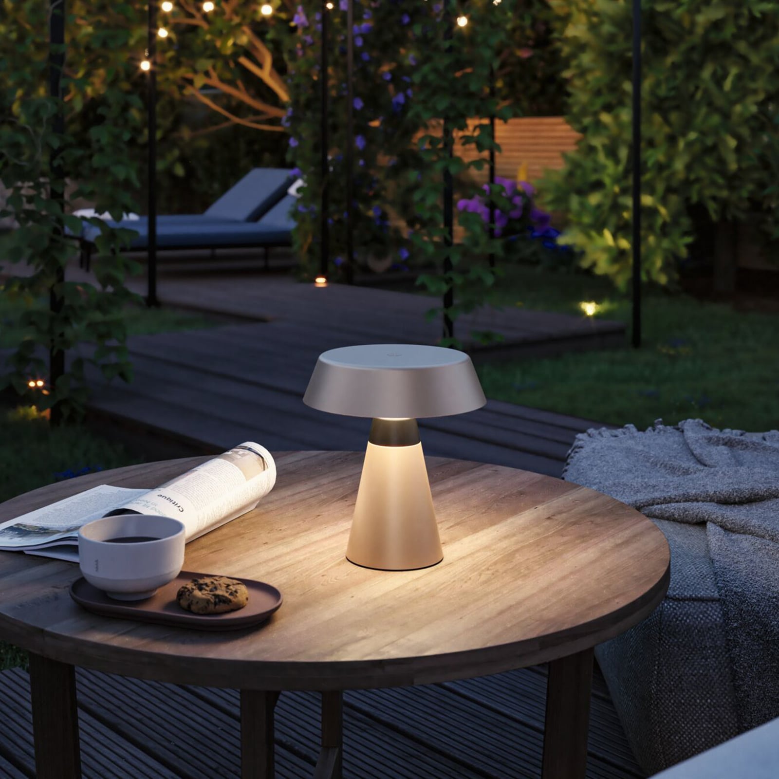 Candeeiro de mesa LED recarregável Paulmann Lirox, bege/preto, 20 cm, IP44