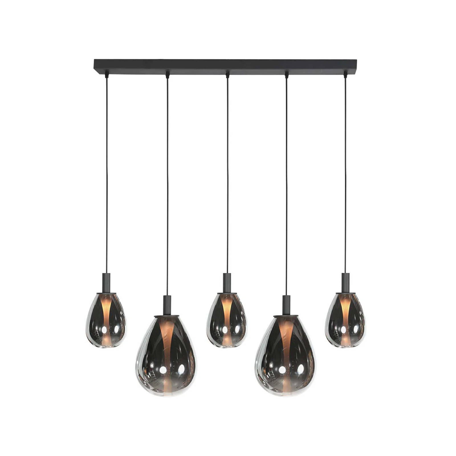 LED závěsné světlo Glimsy, 115 cm černé/kouřově šedé sklo, 5-fl.