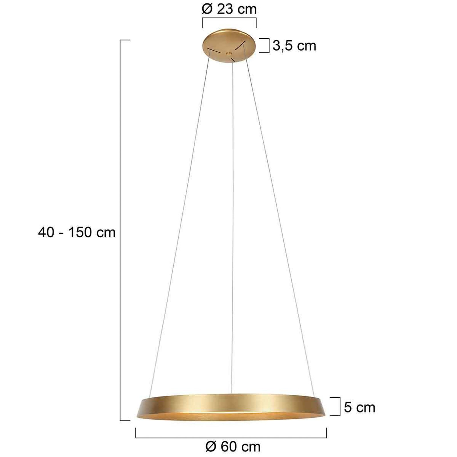 Ringlux hengelampe, 1 lyskilde, gullfarget, metall