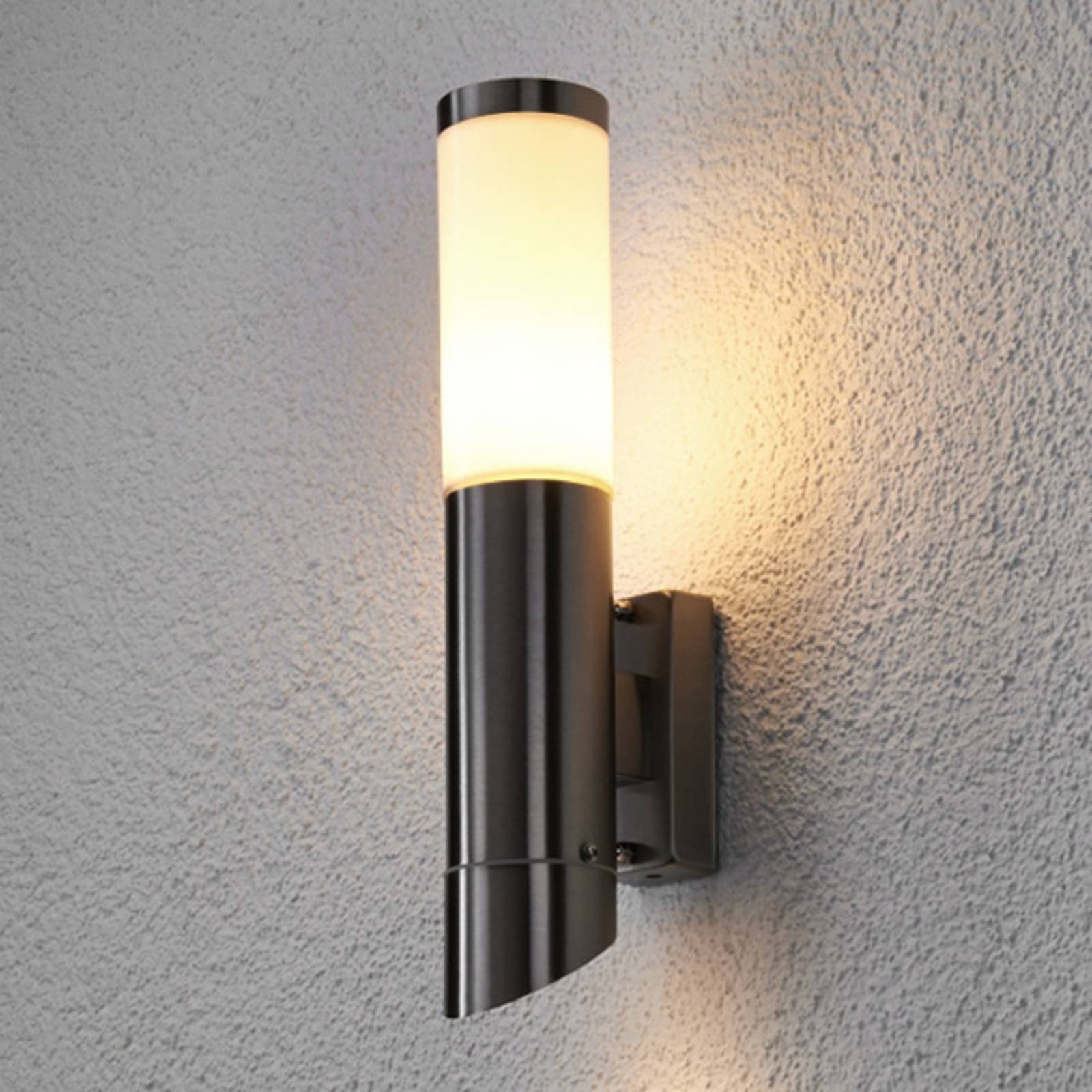 Lindby Frederik Outside Wall Light Stainless Steel, Stainless steel, polycarbonate, E27, 35 W, W: 6.2 cm, H: 33.5 cm