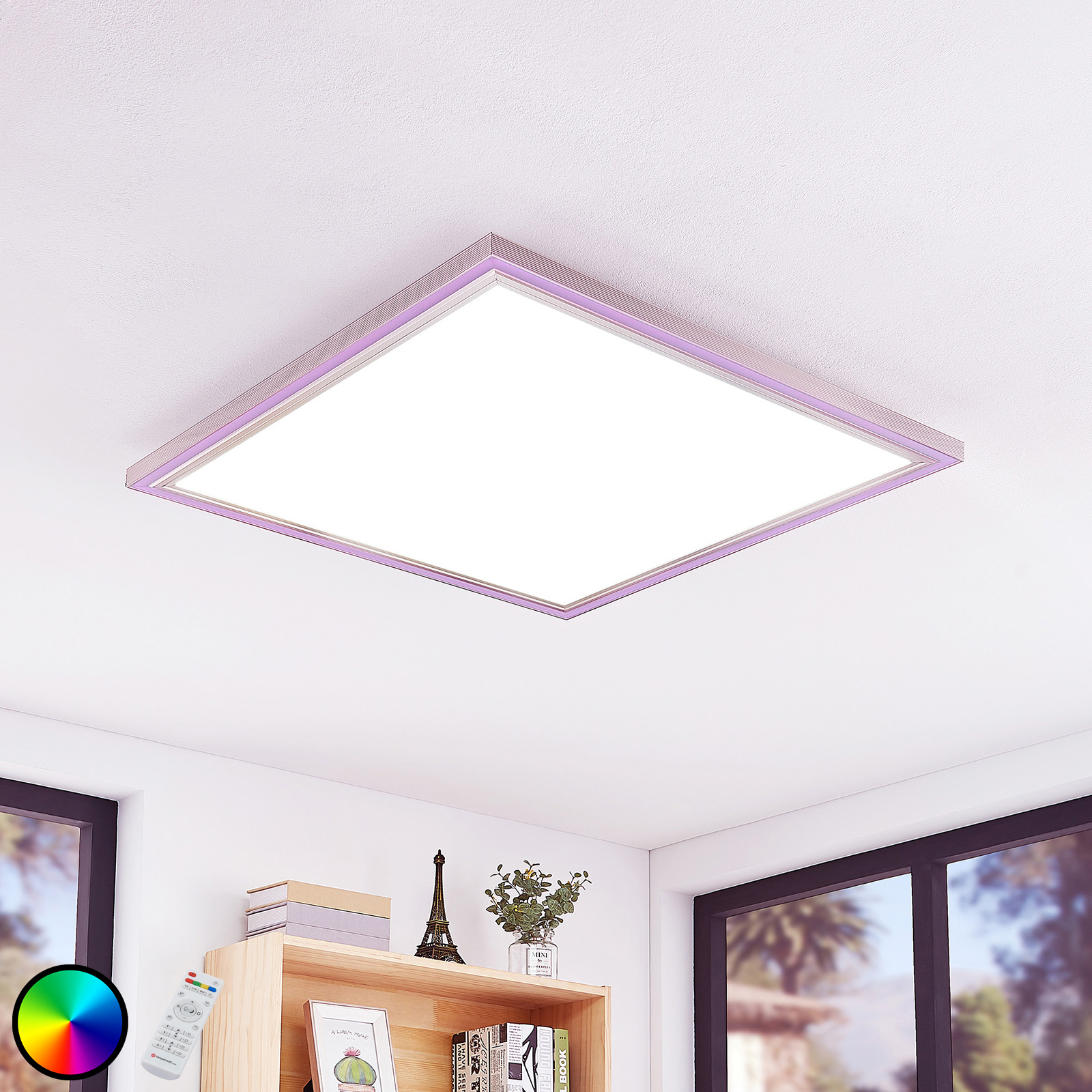 Lynn LED ceiling light, CCT+RGB, angular, 75x75 cm, Lampenwelt.com, for Living / Dining Room, aluminium, plastic, 56.1 W, energy efficiency: A+, L: 75 cm, W: 75 cm, H: 5.5 cm