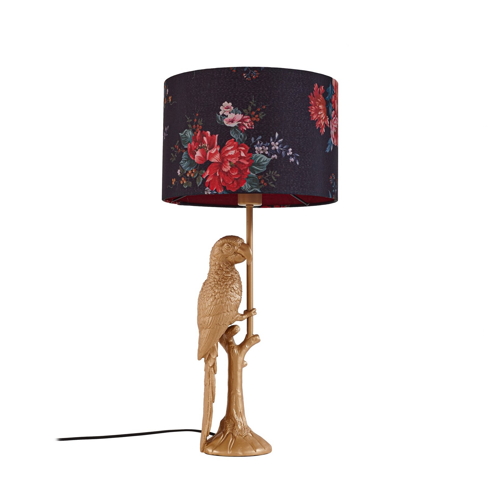 Marula table lamp, textile, E27, gold, floral print - Lindby