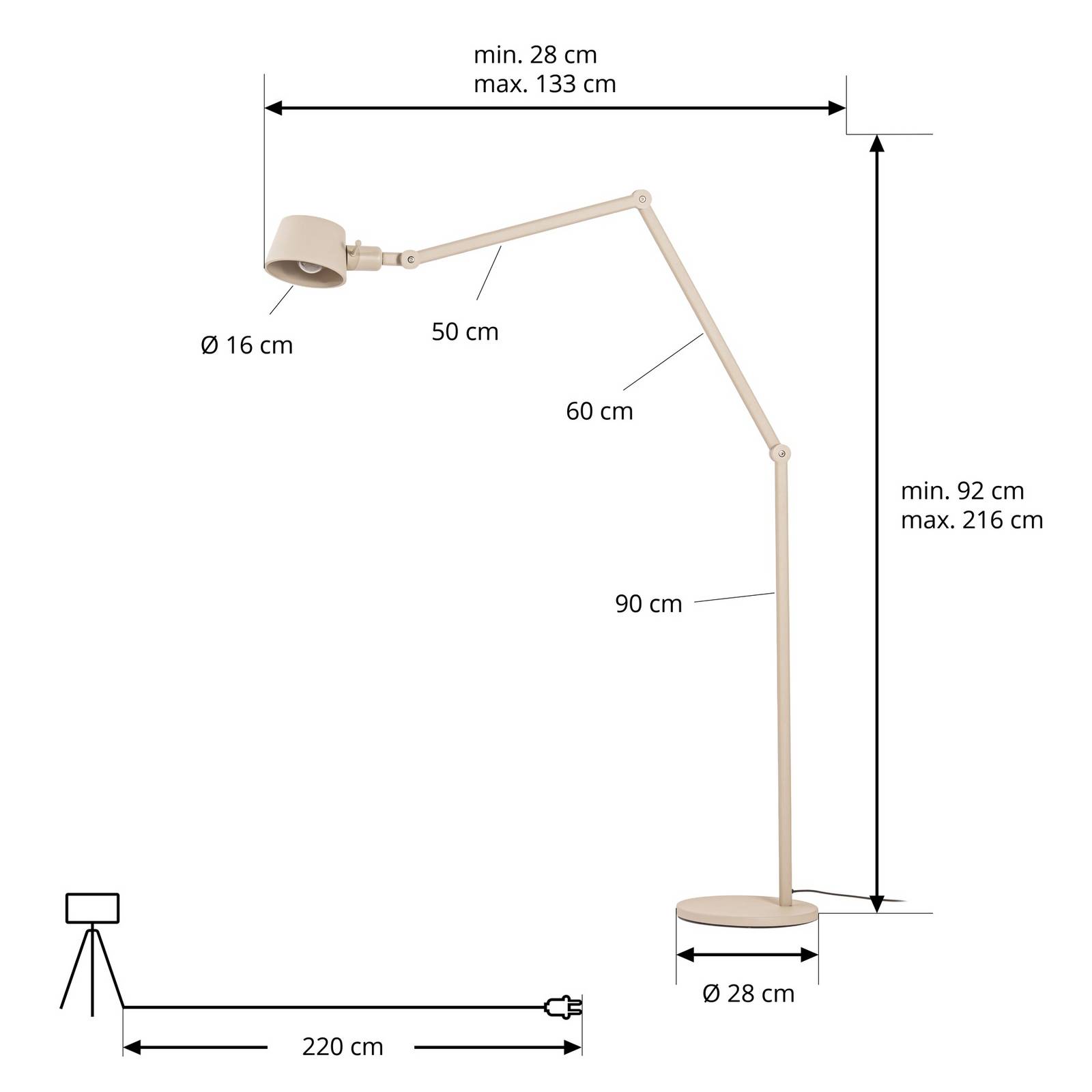 Lucande Lampa stojąca Silka, 216 cm, beżowa, regulowana, E27
