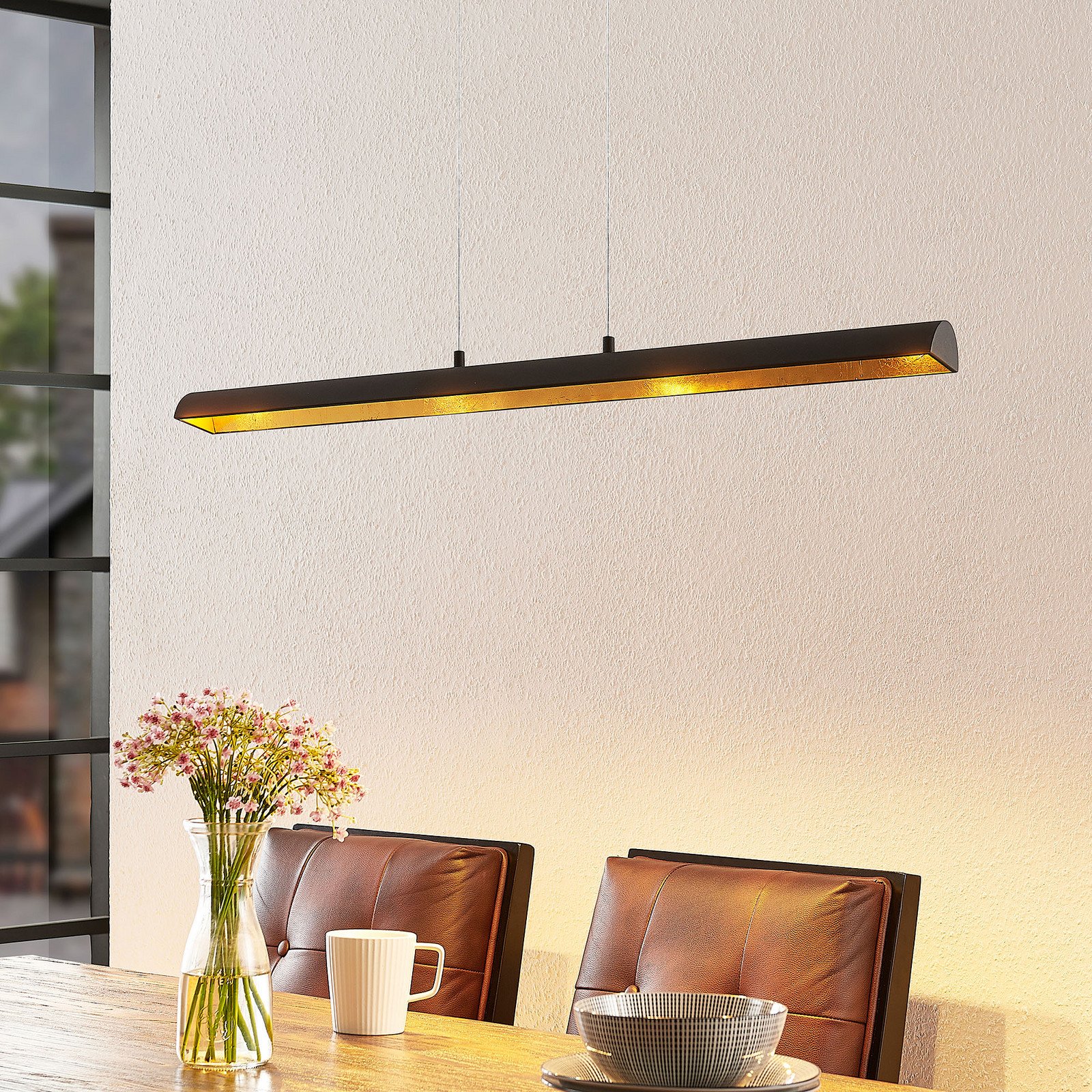 Lindby Solvina lampă suspendată LED alungit - Camera de zi / sufragerie - modern - negru auriu - Metal