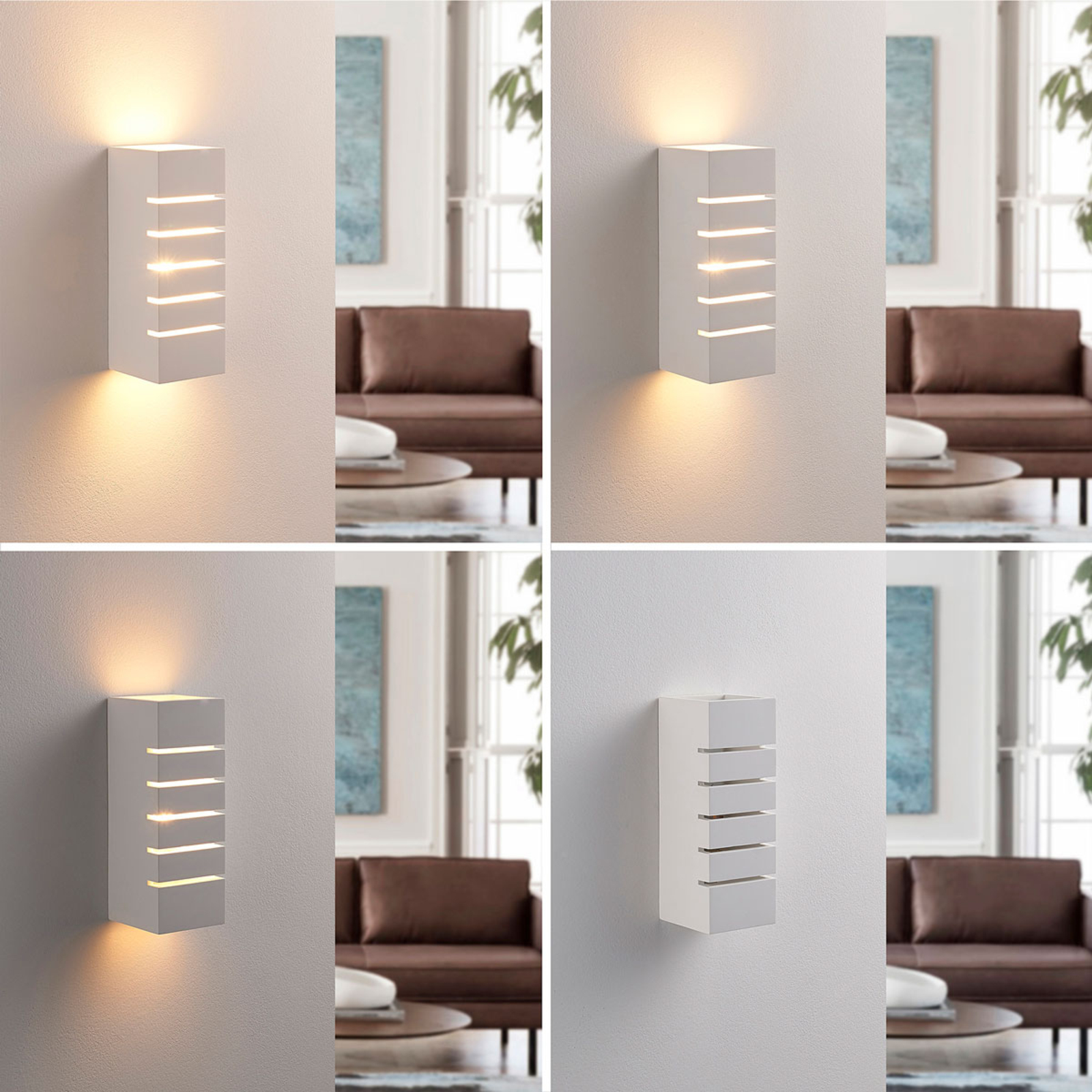 Lindby wall light Laslo, white, plaster, 25 cm high, paintable