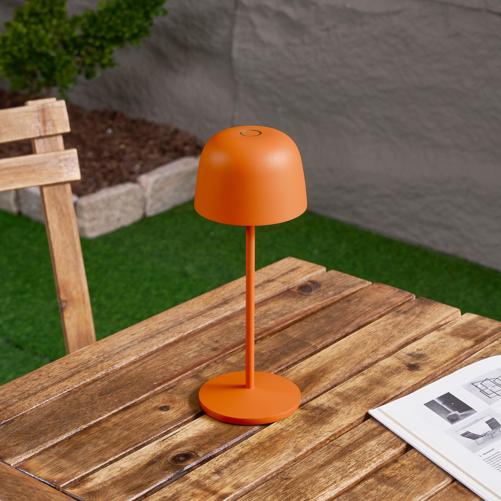 Lindby Arietty LED battery-powered table lamp, orange, dimmable, IP54