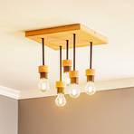 Millume ceiling lamp oak wood square 5-bulb