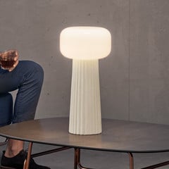 Lampada da tavolo Faro, vetro, plastica, portalampada E27, bianco