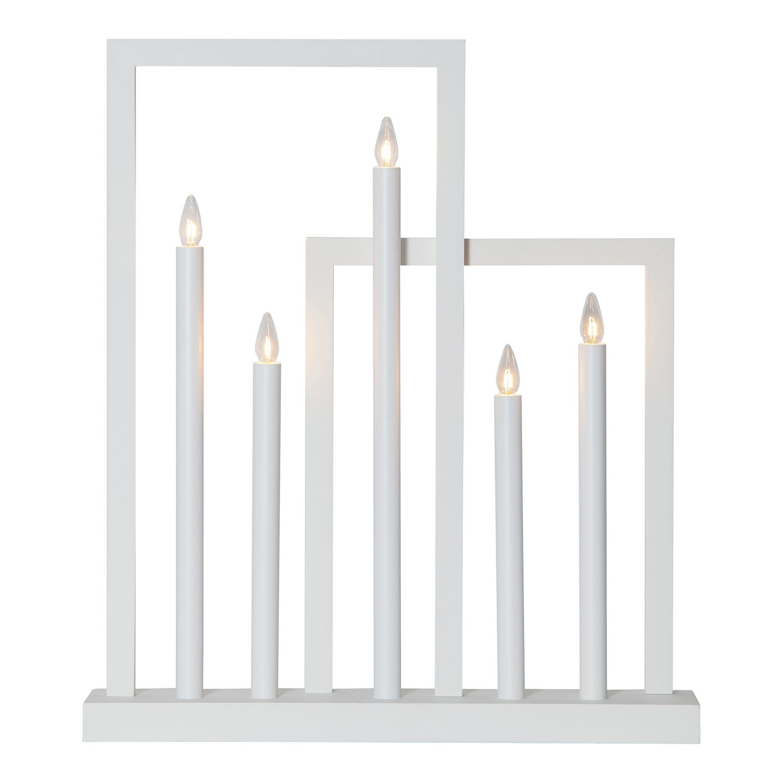 Frame wooden window candleholder, 5-bulb, white
